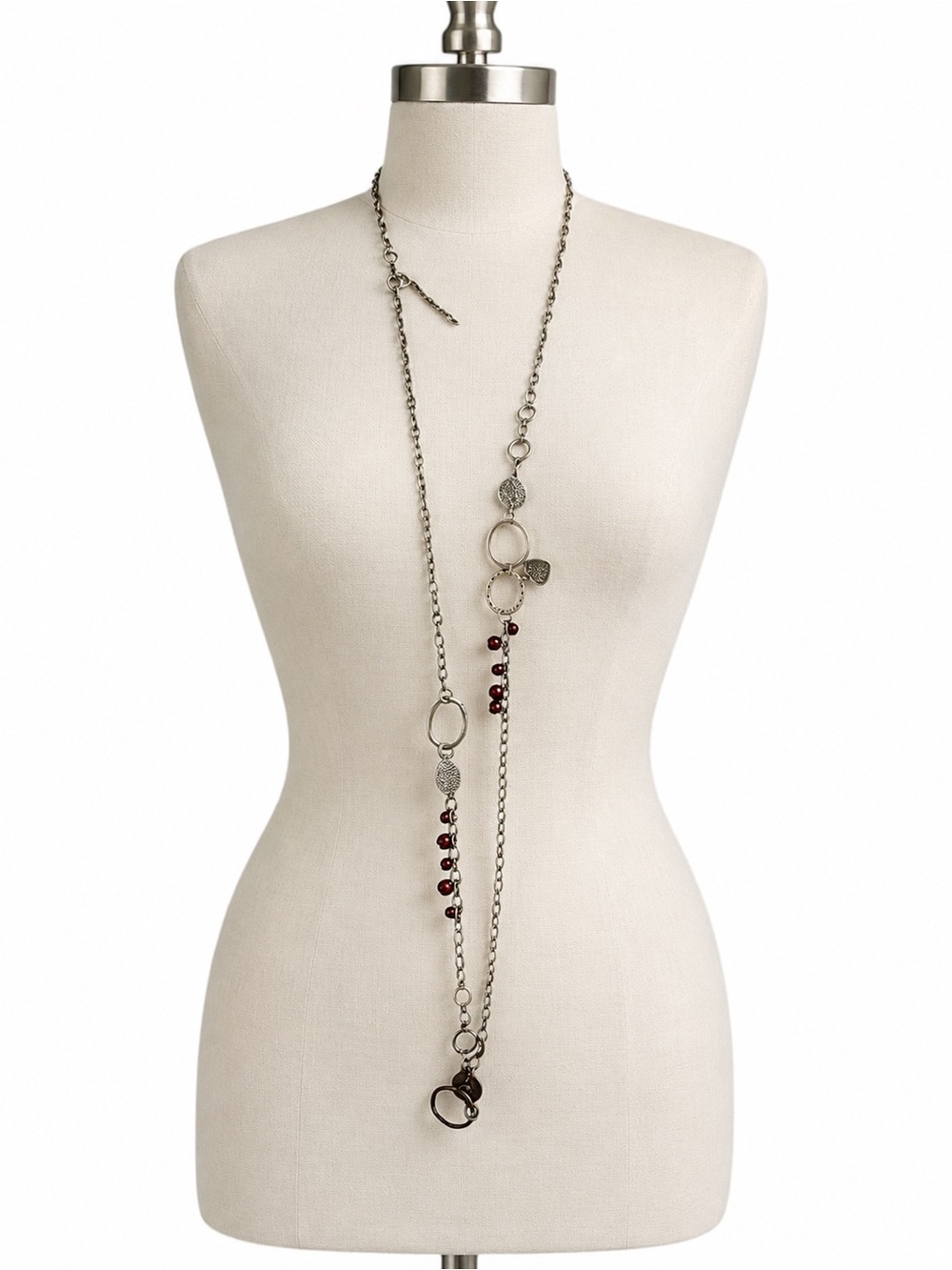 Paparazzi Chain Necklace with Burgundy Bead Accents with Earrings NWT